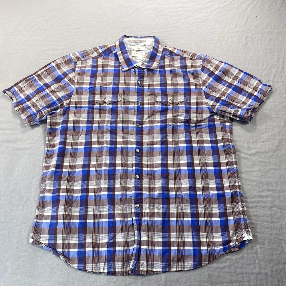 Tommy Bahama Shirt Mens Medium Blue Plaid Button Up Island Modern Crafted Adult